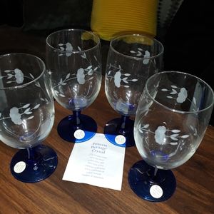 6oz Blue Stemmed Crystal Goblets